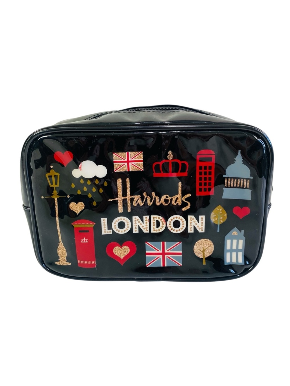 Harrods Multi Glitter London Cosmetic Travel Bag 5“ x 7“ x 2.5“